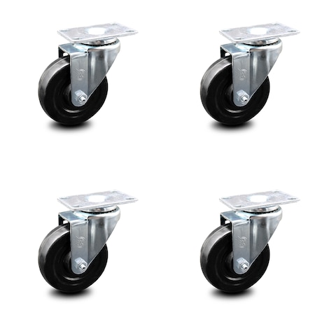 4 Inch Hard Rubber Wheel Swivel Top Plate Caster Set